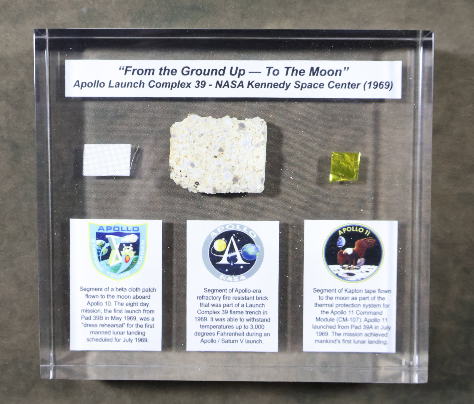 Apollo Era Flown Fragments Lucite Display - 2