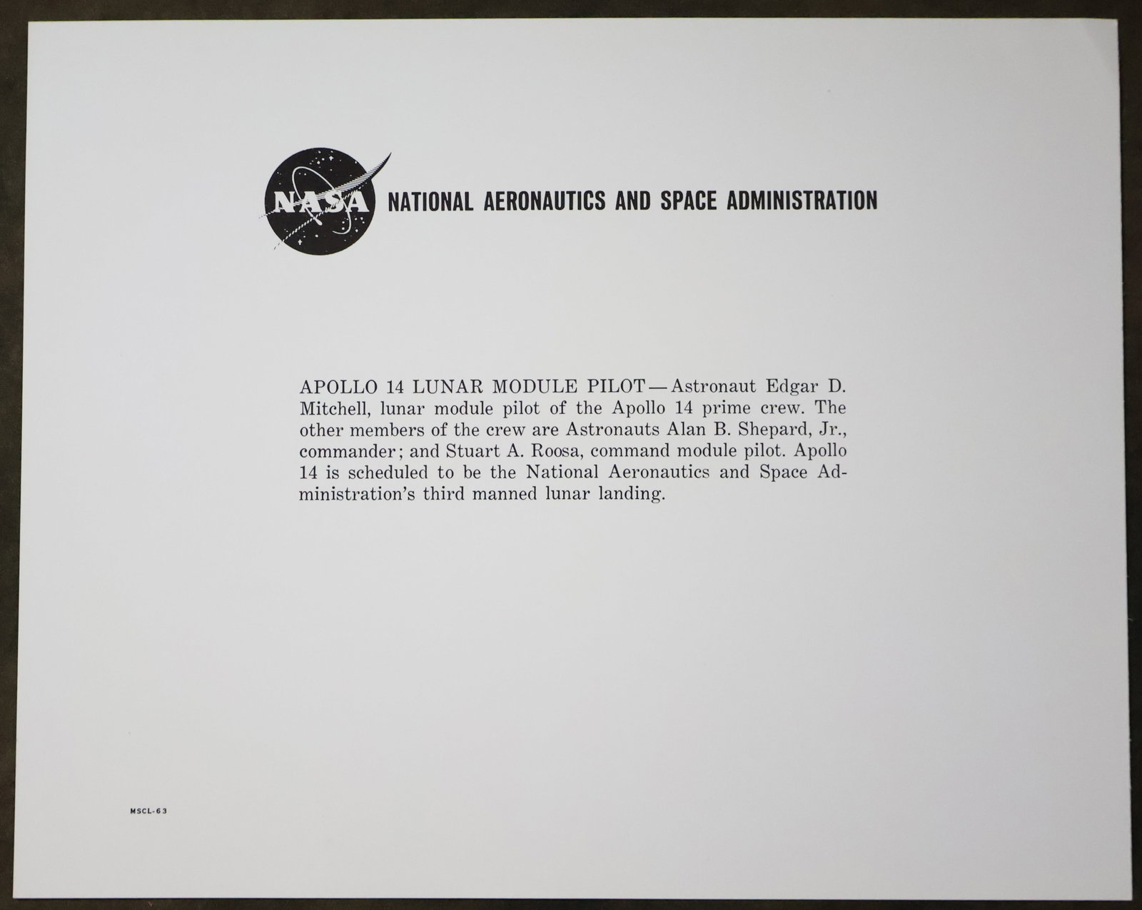 Edgar Mitchell Signed NASA Lithograph - 2
