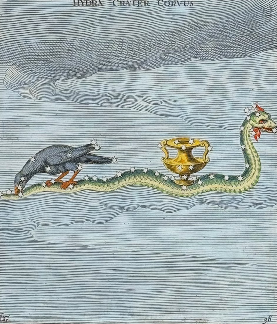 Gheyn - Hydra, Crater, Corvus (Crow), Celestial Chart (1 of 2)