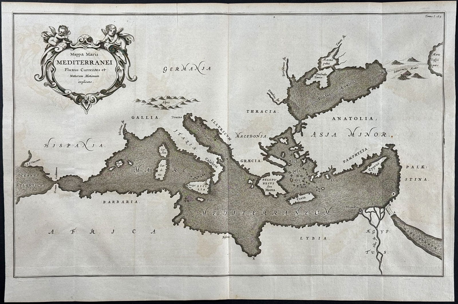 Kircher, pub. 1678 - Map of the Mediterranean Sea (Hydrographic & Subterranean Markings) (1 of 1)
