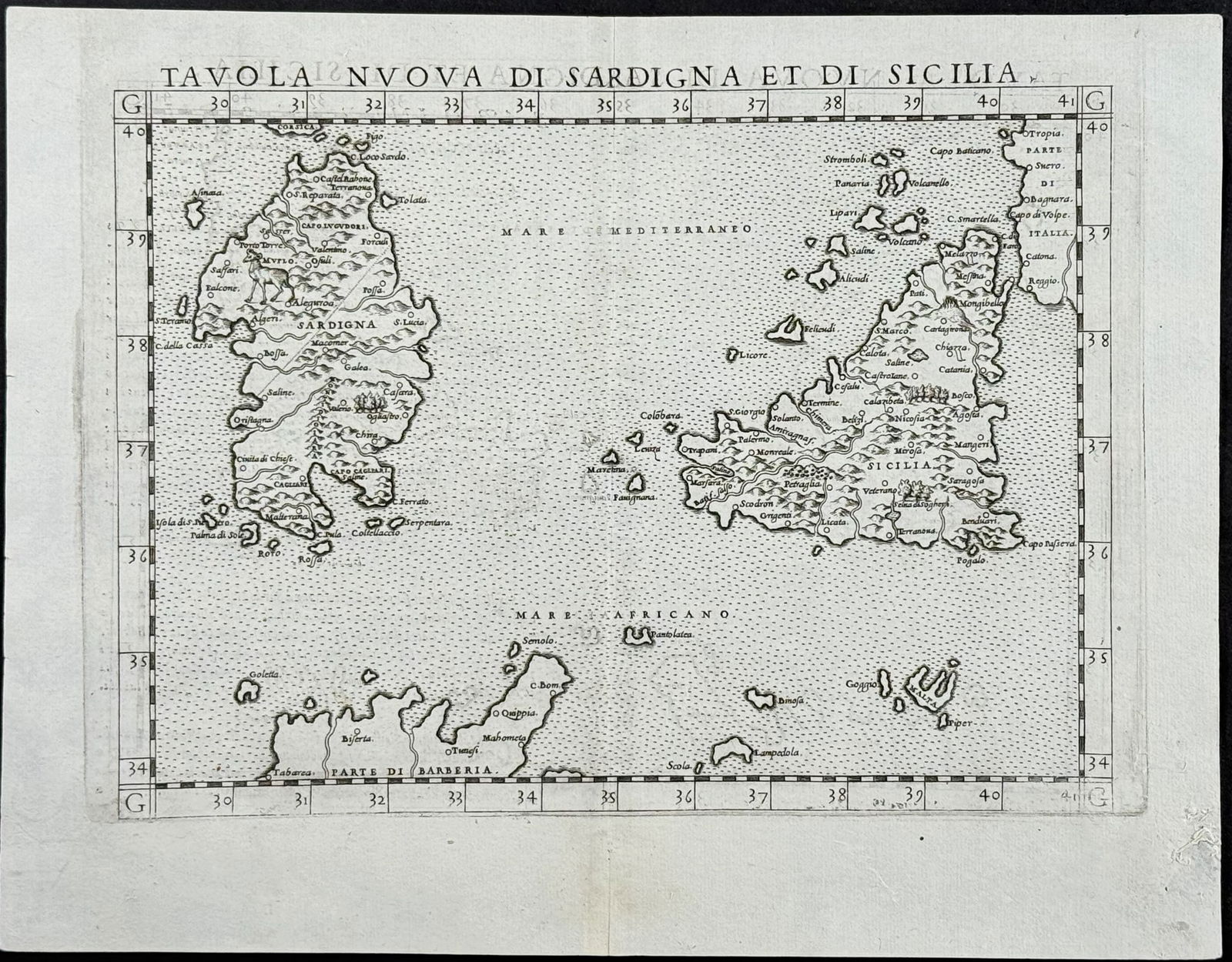 Ptolemy, pub. 1562 - Map of Sardinia & Sicily (1 of 1)
