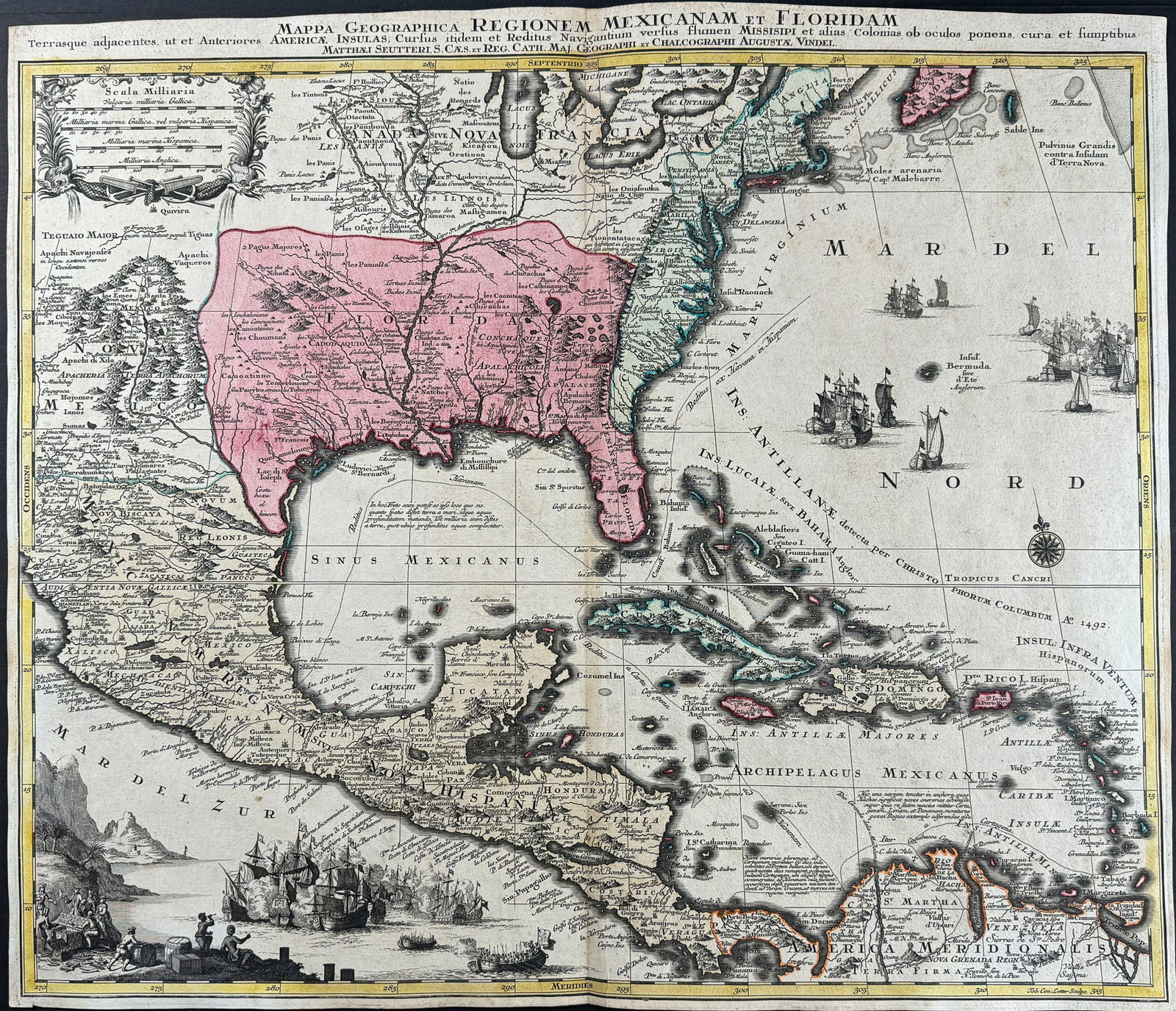 Seutter - Map of North America including Great Lakes, Florida, Virginia, New England, Mexico, West (1 of 1)
