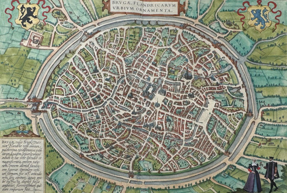 Braun & Hogenberg, pub. 1575 - View of Brugge, Belgium (1 of 2)
