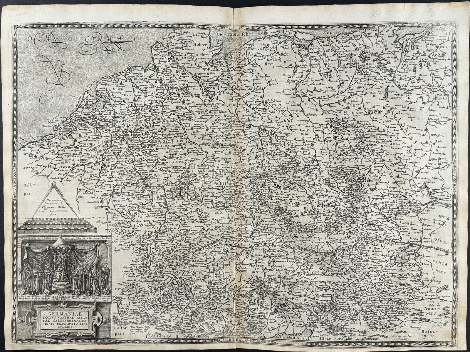 De Jode, Rare, pub. 1593 - Map of Germany (Germaniae Totius, Nostrae Europae celeberrimae regionis, (1 of 2)