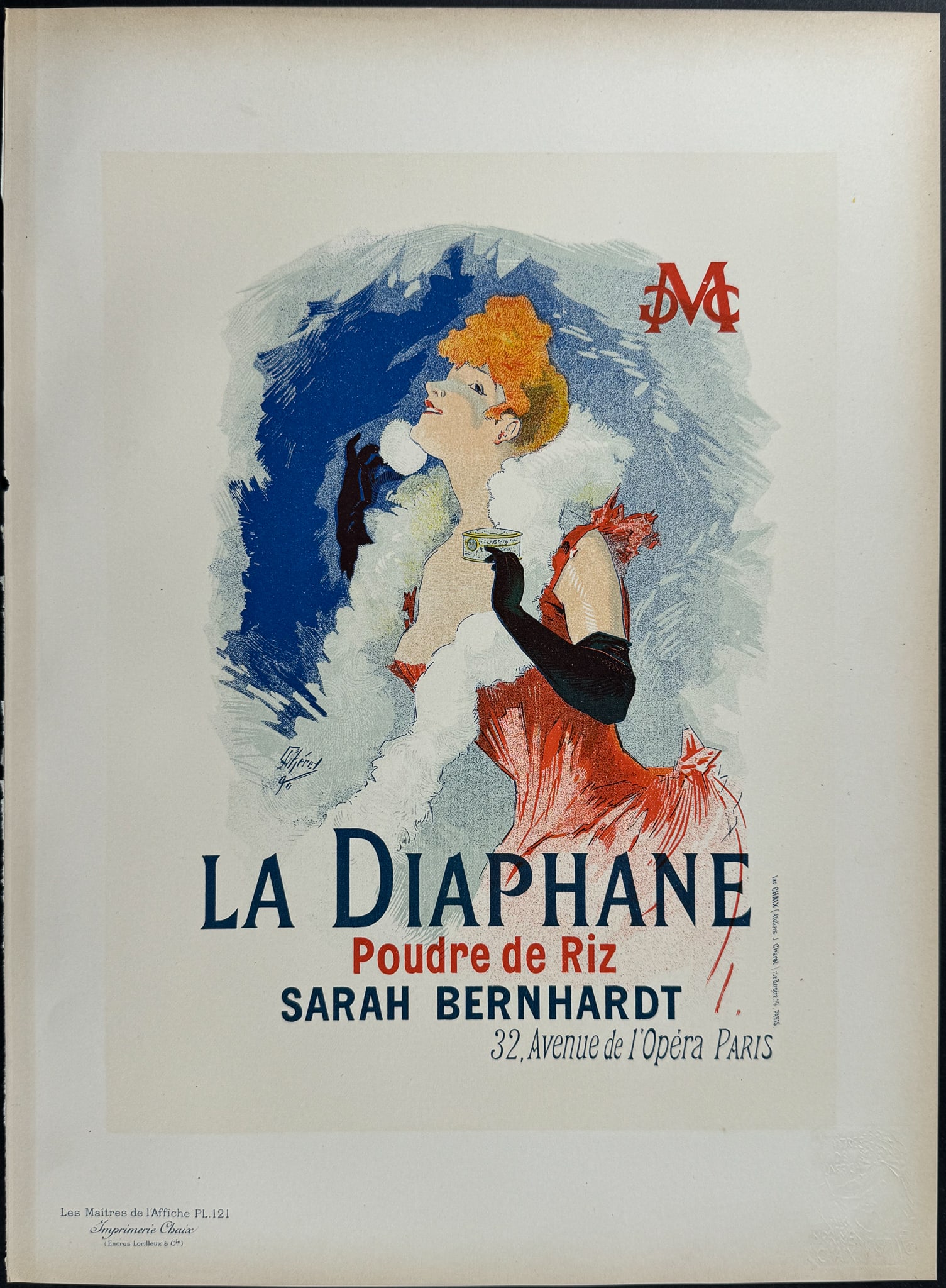 Matires Affiches by Cheret - La Diaphane. 121: This first edition, folio lithograph after a poster is from Les Maitres de l'Affiche. The work was published by Imprimerie Chaix under the direction of Jules Cheret in Paris between 1896 and 1900. The