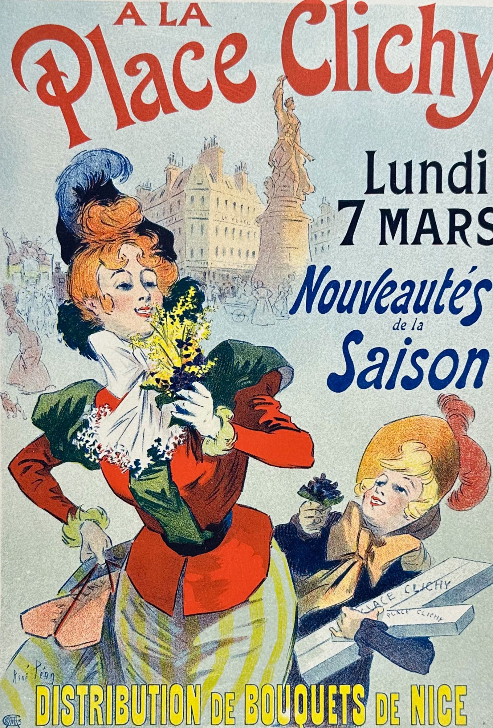 Maitres Affiches by Pean - A La Place Clichy. 191: This first edition, folio lithograph after a poster is from Les Maitres de l'Affiche. The work was published by Imprimerie Chaix under the direction of Jules Cheret in Paris between 1896 and 1900. The