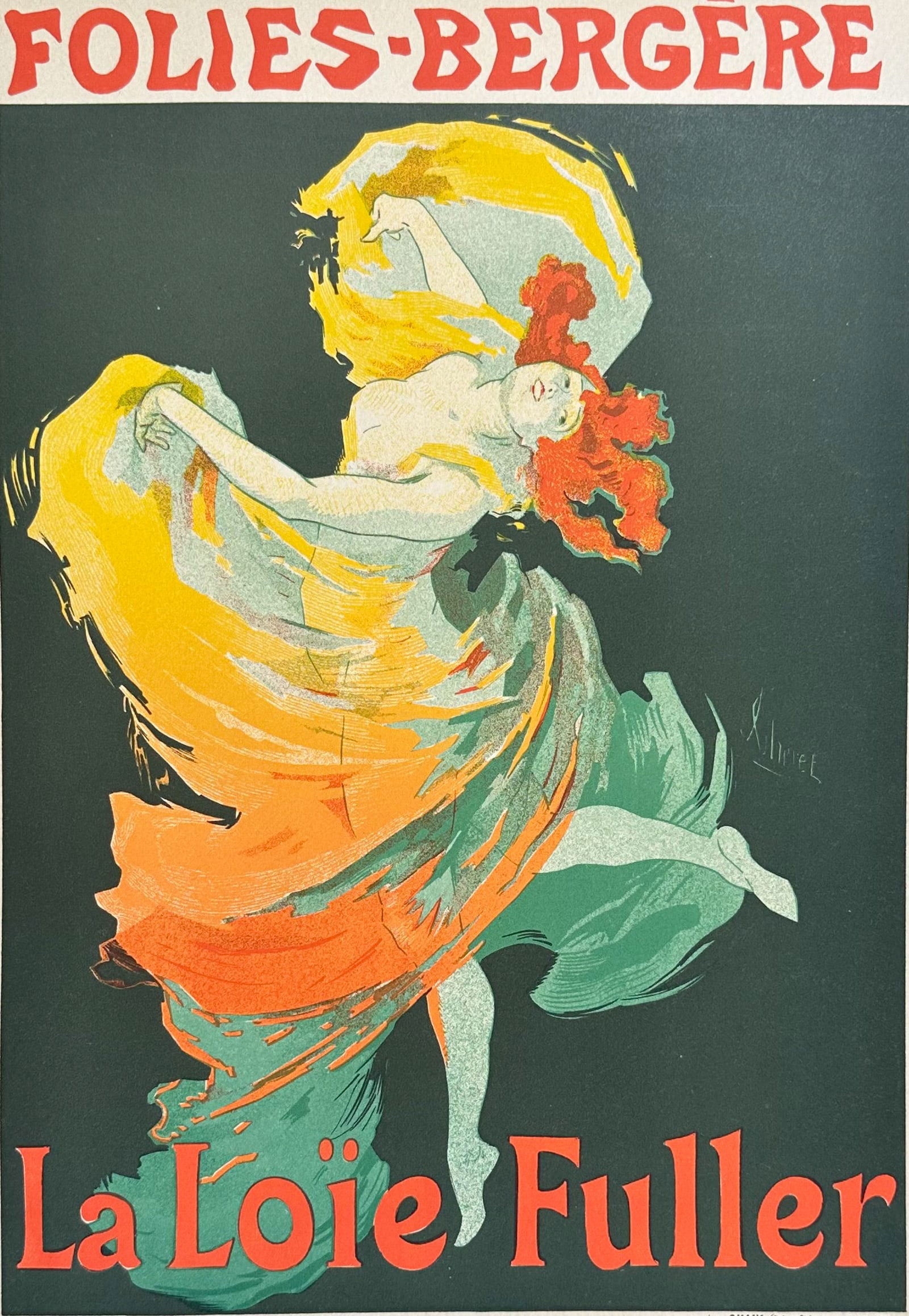 Maitres Affiches by Cheret - Folies-Bergere - La Loie Fuller. 73: This first edition, folio lithograph after a poster is from Les Maitres de l'Affiche. The work was published by Imprimerie Chaix under the direction of Jules Cheret in Paris between 1896 and 1900. The