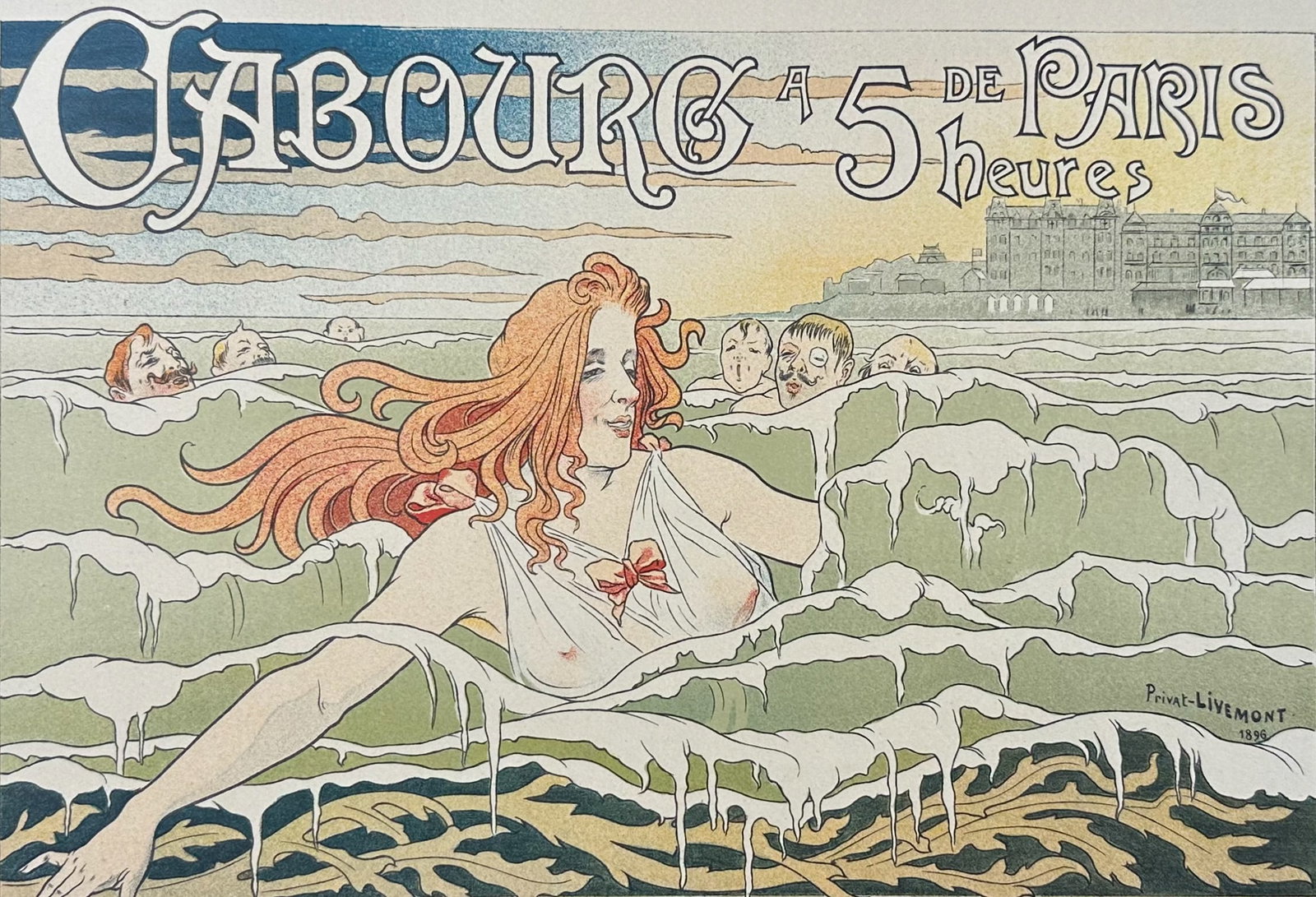 Maitres Affiches by Livemont - Casino de Cabourg. 88: This first edition, folio lithograph after a poster is from Les Maitres de l'Affiche. The work was published by Imprimerie Chaix under the direction of Jules Cheret in Paris between 1896 and 1900. The