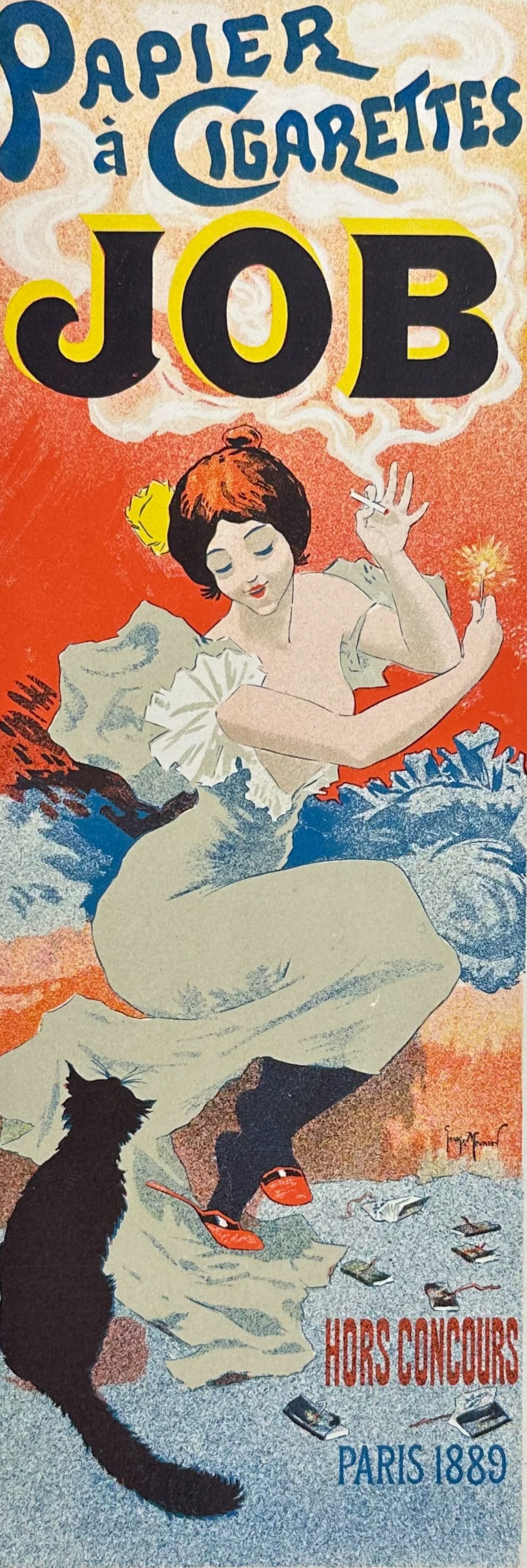 Maitres Affiches by Meunier - Papier a Cigarettes Job. 167: This first edition, folio lithograph after a poster is from Les Maitres de l'Affiche. The work was published by Imprimerie Chaix under the direction of Jules Cheret in Paris between 1896 and 1900. The