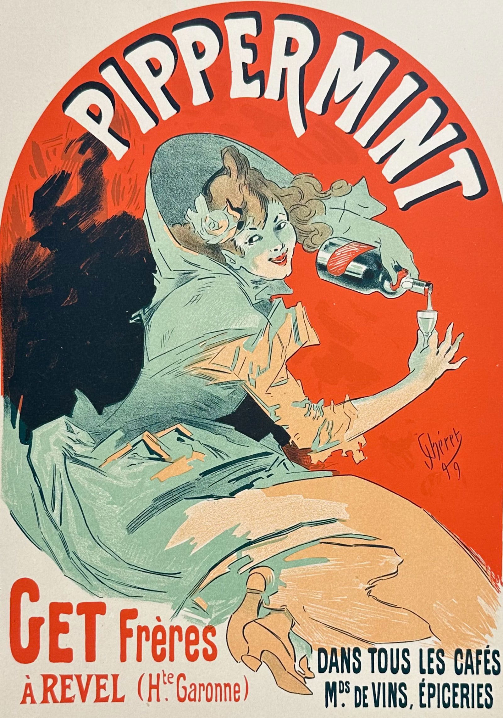 Maitres Affiches by Cheret - Pippermint. 213: This first edition, folio lithograph after a poster is from Les Maitres de l'Affiche. The work was published by Imprimerie Chaix under the direction of Jules Cheret in Paris between 1896 and 1900. The