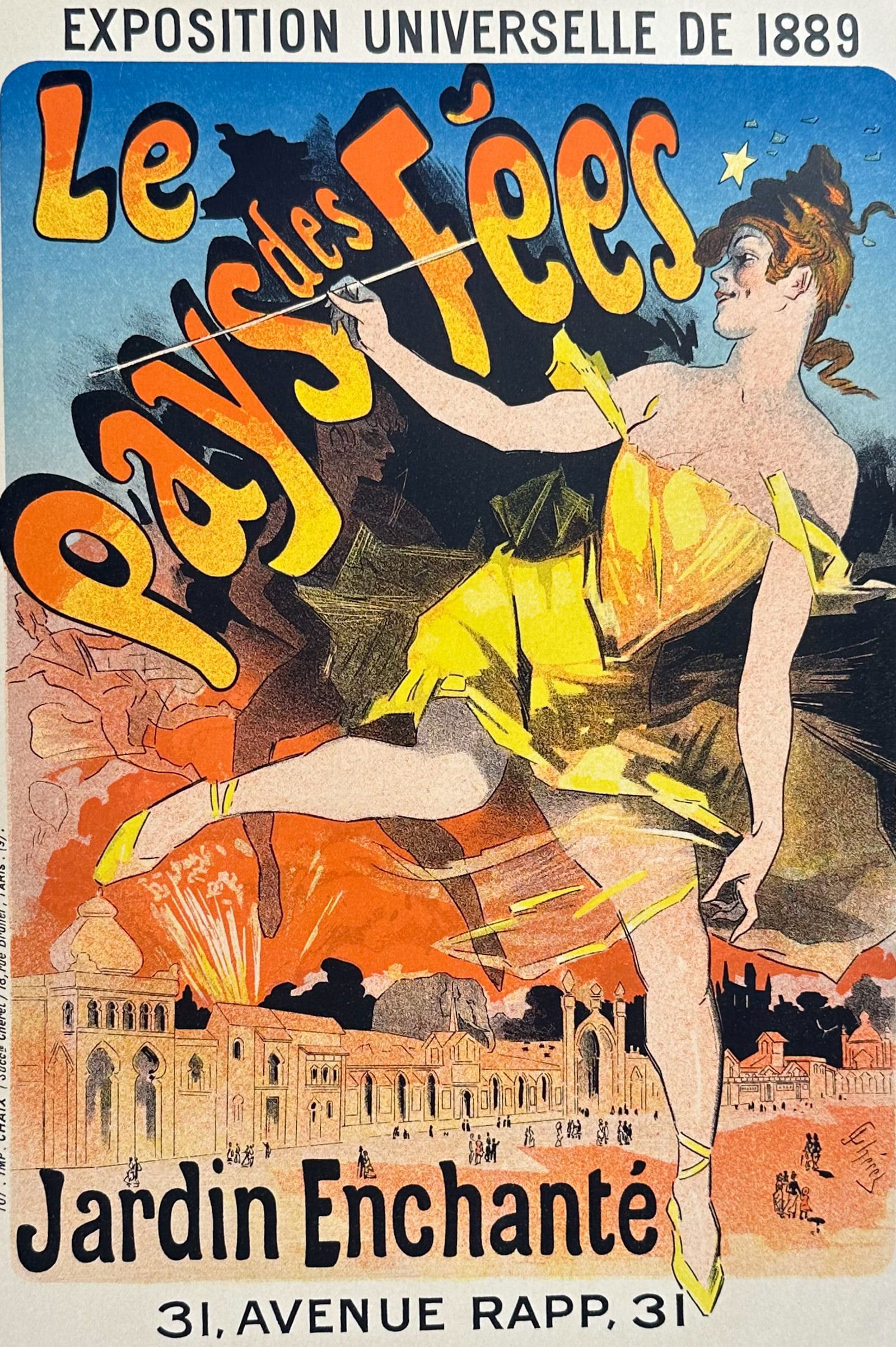 Maitres Affiches by Cheret - Le Pays des Fees. 181: This first edition, folio lithograph after a poster is from Les Maitres de l'Affiche. The work was published by Imprimerie Chaix under the direction of Jules Cheret in Paris between 1896 and 1900. The