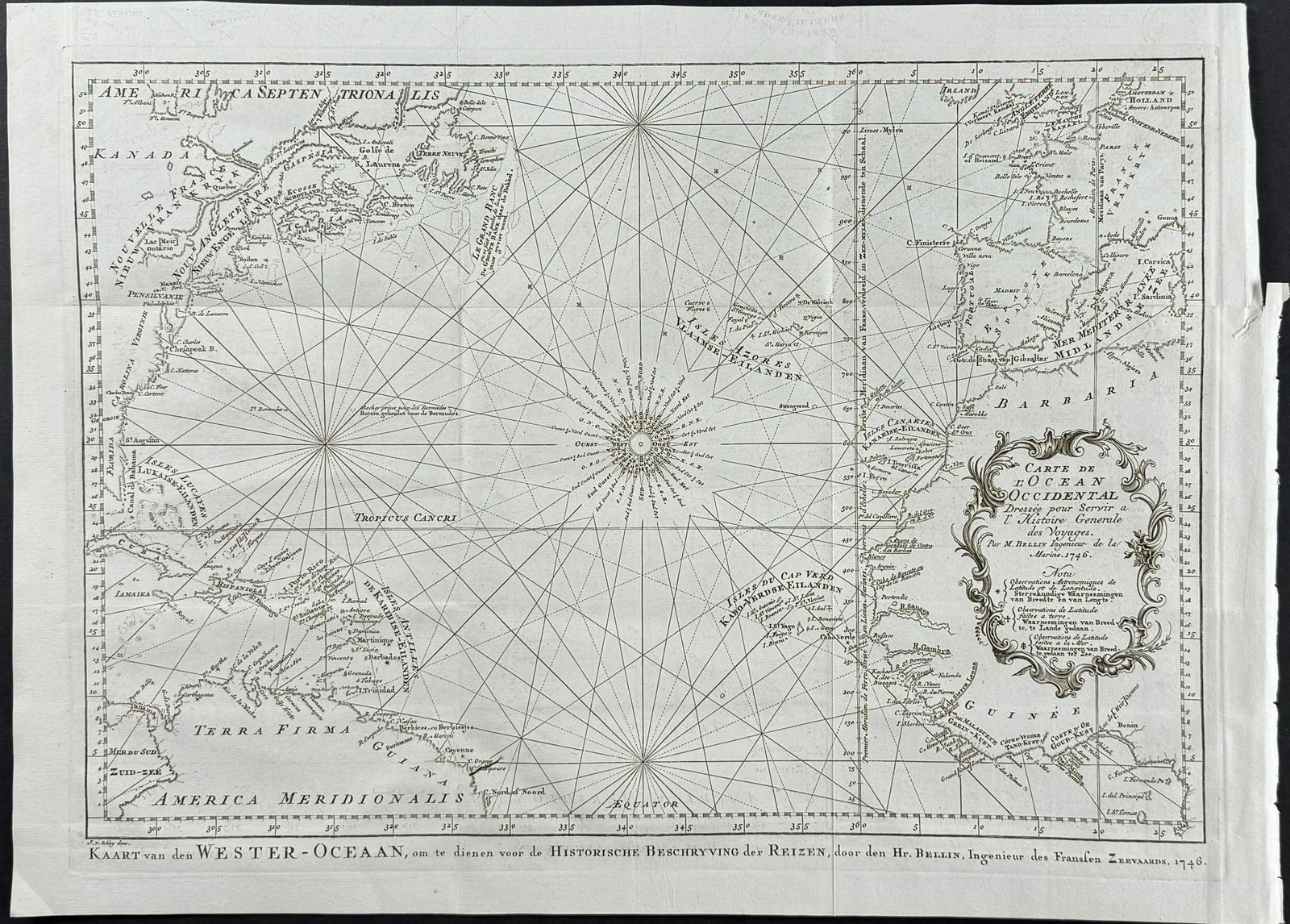 Prevost - Chart of the Atlantic Ocean (Ocean Occidental, including parts of the Americas, Africa, (1 of 1)