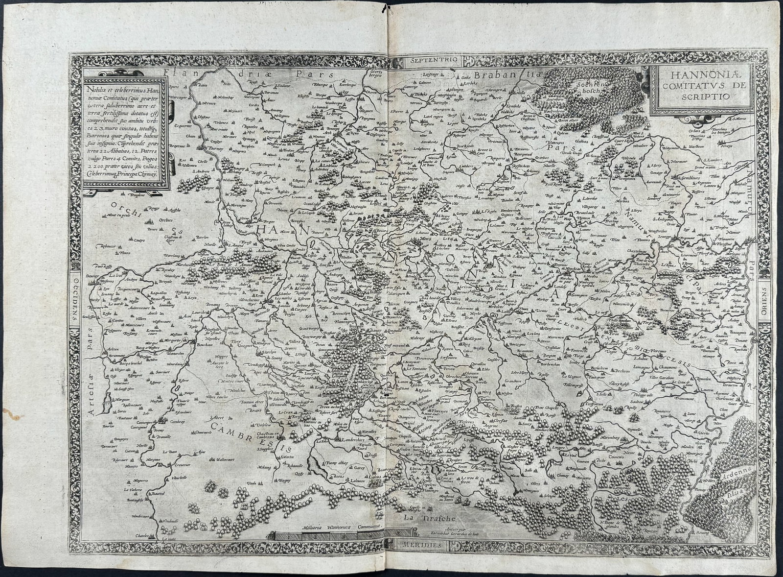 De Jode, Rare, pub. 1593 - Map of Hainut, Belgium (Hannoniae Comitatus Descriptio) (1 of 2)