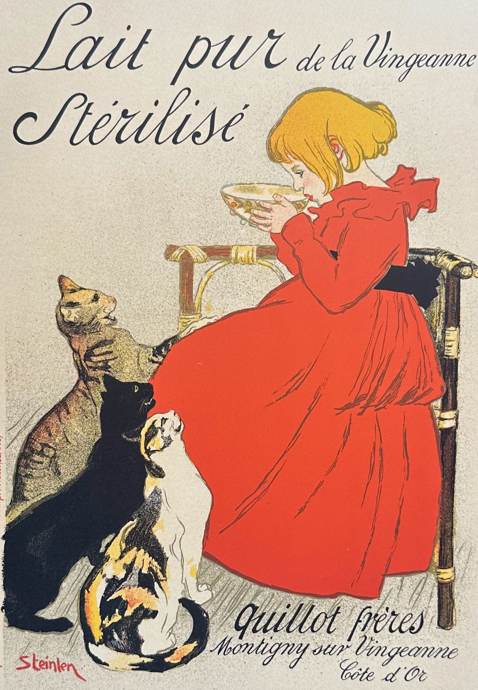 Maitres Affiches by Steinlen - Lait Pur Sterilise. 95: This first edition, folio lithograph after a poster is from Les Maitres de l'Affiche. The work was published by Imprimerie Chaix under the direction of Jules Cheret in Paris between 1896 and 1900. The