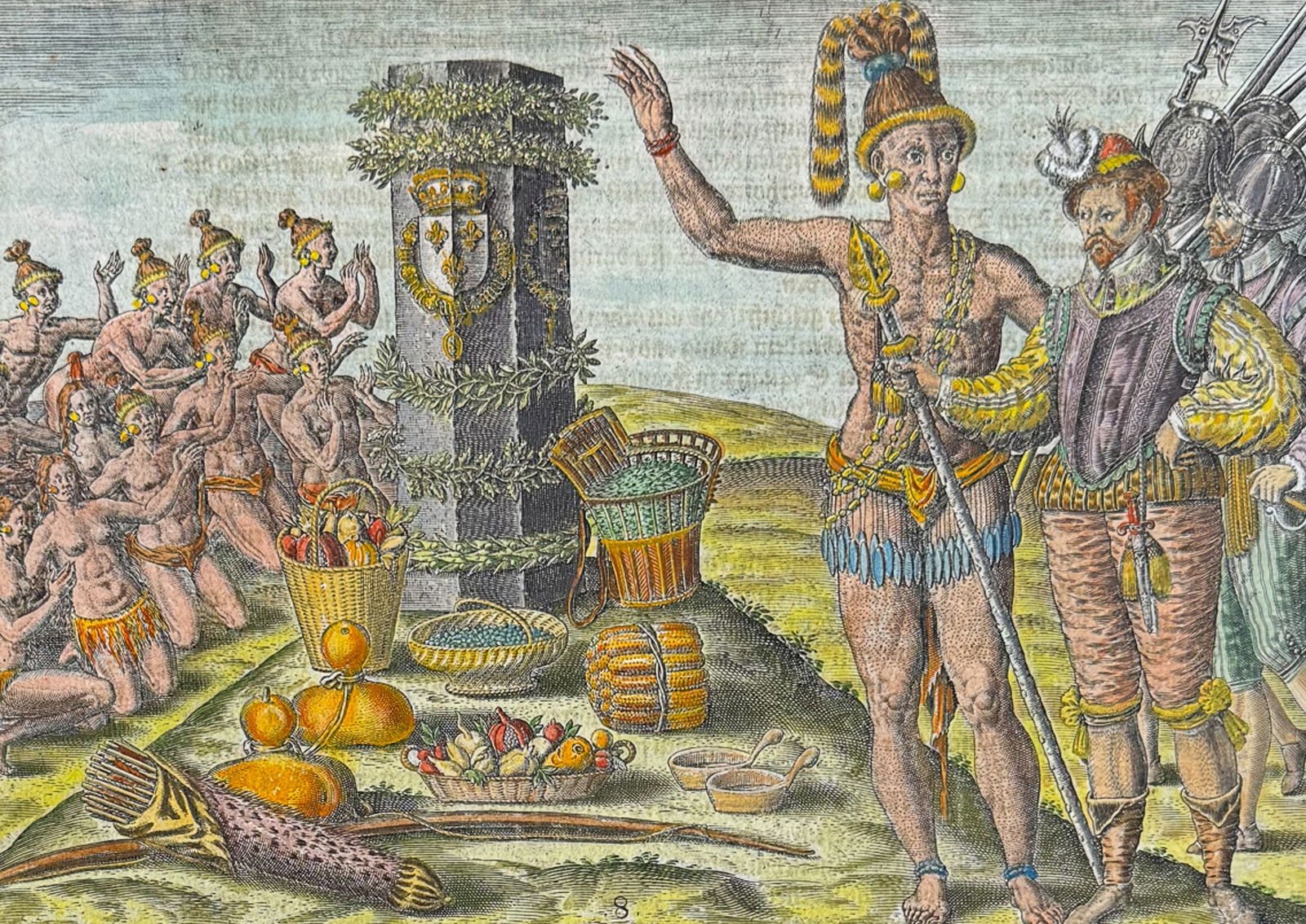De Bry - Florida: Native Americans Worshipping a Column with French Coast of arms (1 of 2)