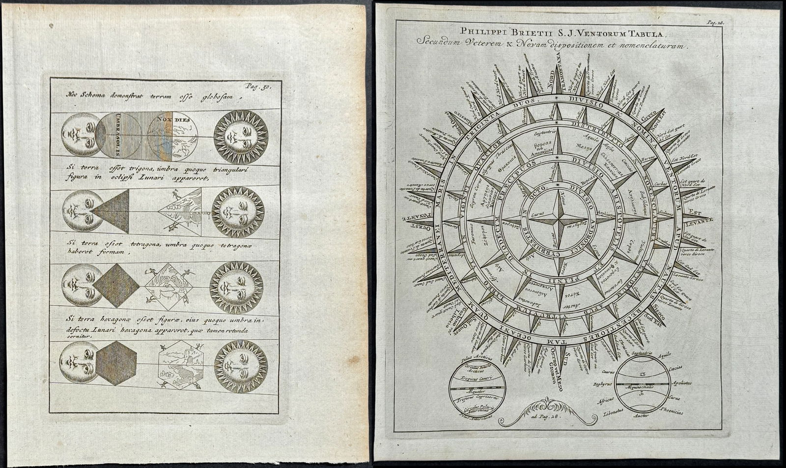 Cluver - 3 Engravings of Compass Rose & Scientific Charts & Diagrams (1 of 4)