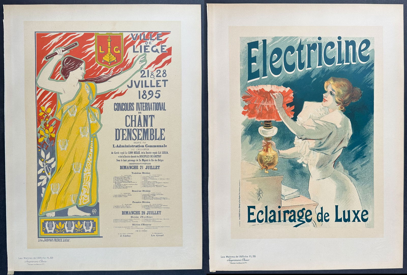Maitres Affiches - 4 Poster Lithographs: This first edition, folio lithograph after a poster is from Les Maitres de l'Affiche. The work was published by Imprimerie Chaix under the direction of Jules Cheret in Paris between 1896 and 1900. The