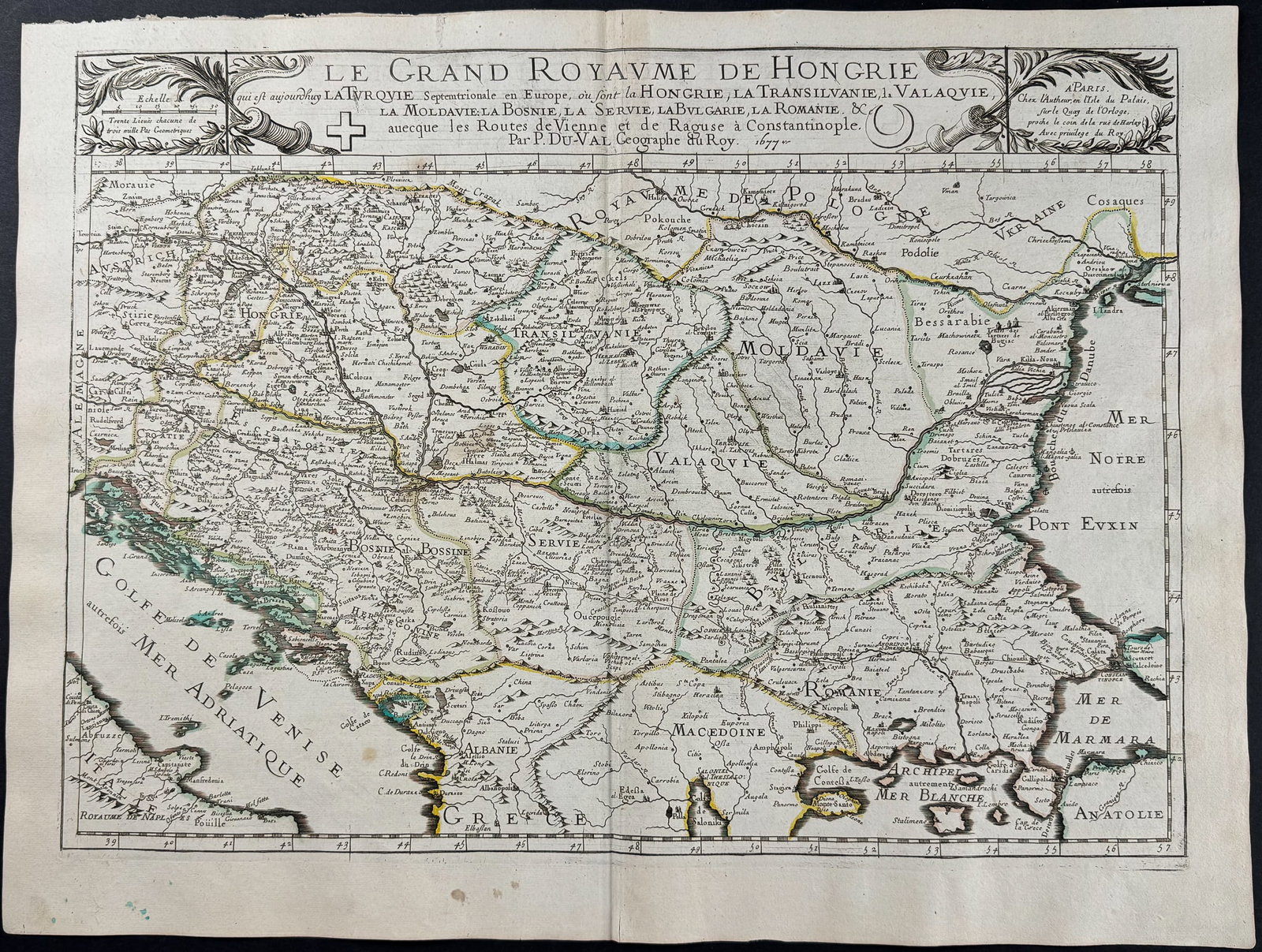 Du Val - Map of the Kingdom of Hungary: This exceptional engraving is from a composite atlas that featured numerous maps published in Paris and dated between 1653 and 1681. The maps were from Pierre Du Val, Nicolas Sanson, Philippe Briet, P