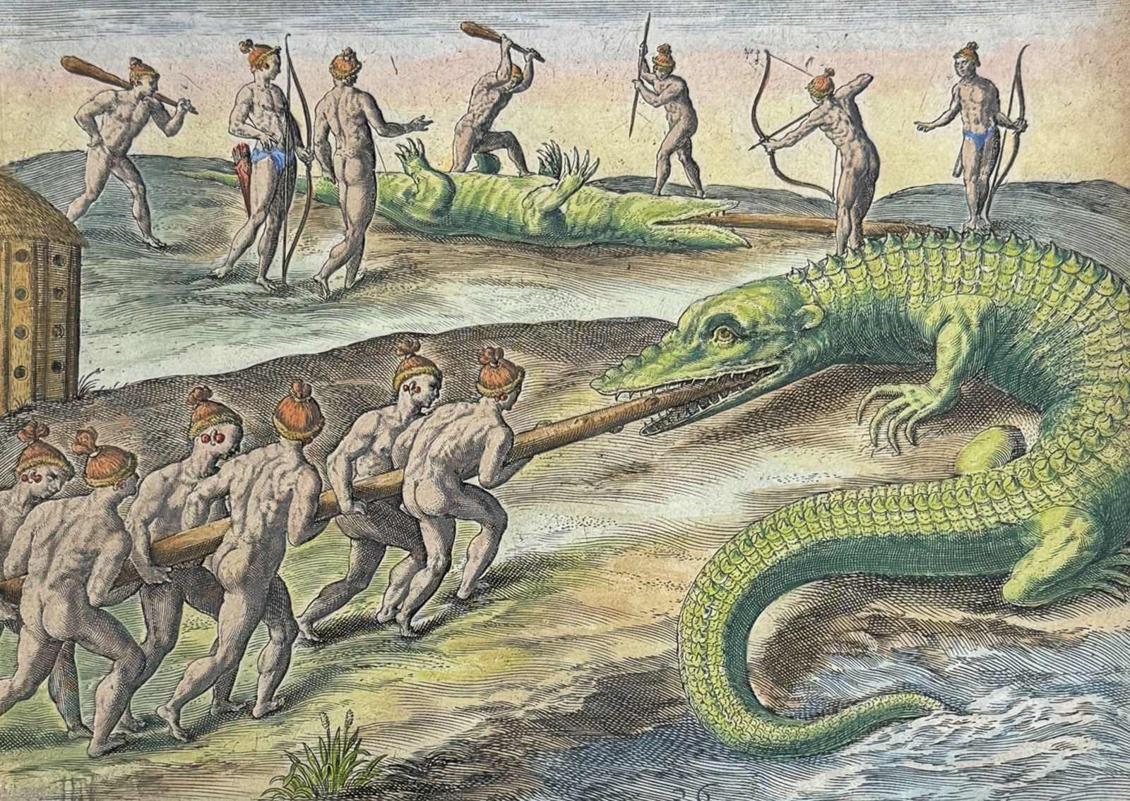 De Bry - Florida - Killing alligators (or Crocodiles) (1 of 2)
