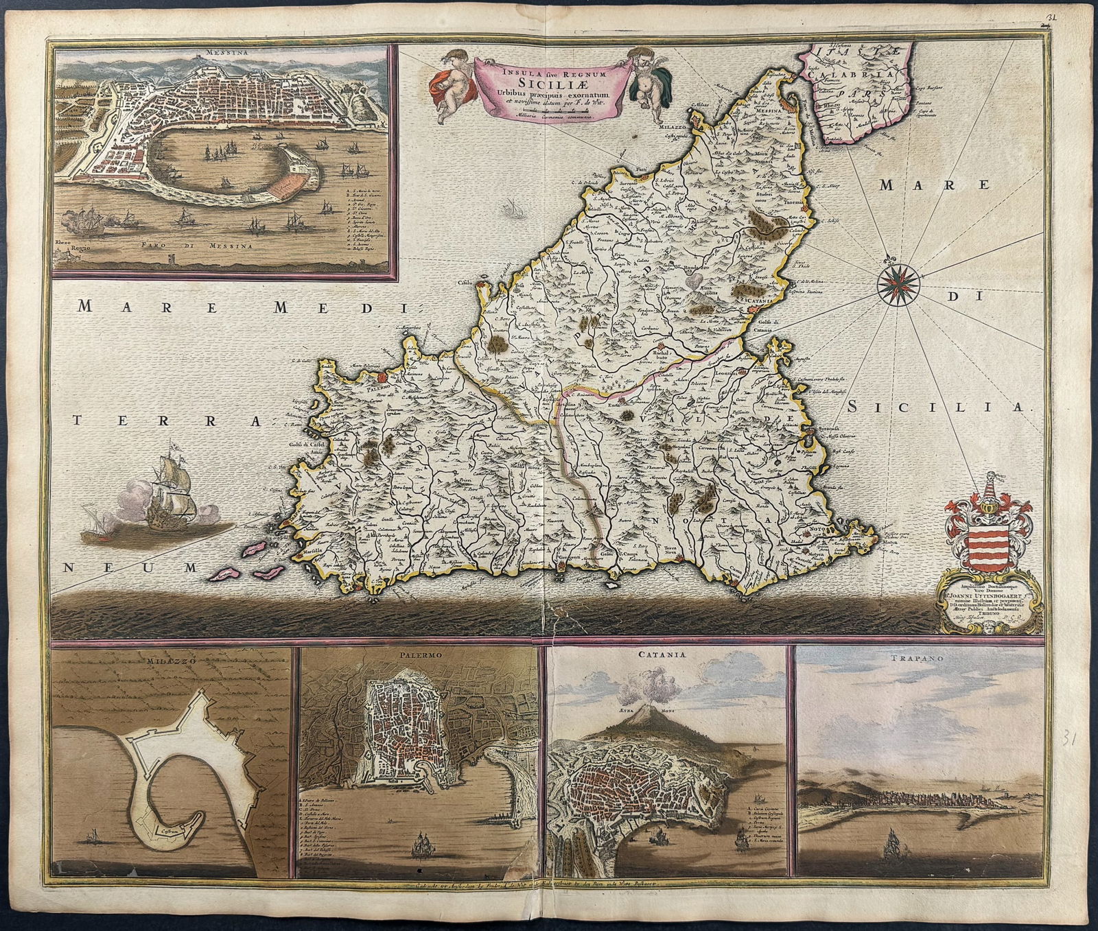 De Wit - Map of Sicily with numerous City Insets (1 of 1)