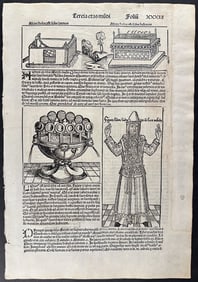 Schedel, pub. 1493 - Ten Commandments, Burning Altar, Fountain
