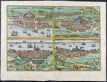 Braun & Hogenberg, pub. 1575 - Views of Sweden: Helsingborg, Lund, Malmo, & Landskrona