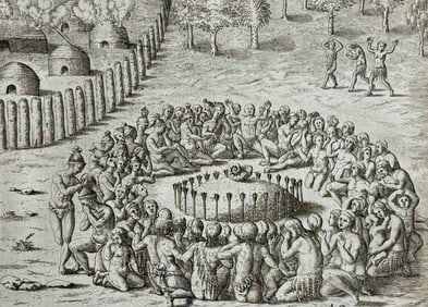 De Bry - Florida - Ceremonies at the death of a chief or priest (Nautilus Shell)