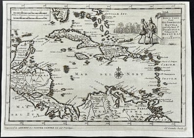 Van Der Aa - Map of the West Indies or Antilles Islands with part of Florida, Central & South