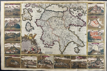 De Wit - Map of the Peloponnesian Peninsula of Greece with numerous City Insets