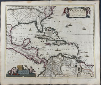 De Wit - Map of the West Indies (Antilles Islands) including Florida, some of Central and South