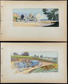 Montaut - Pair of Racing Car Pochoirs