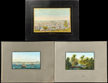 3 Engravings: Magnus - View of Troy, NY & Strickler - Pair of Views of Mexico