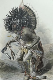 Karl Bodmer - Pehriska-Ruhpa, Moennitarri Warrior in the Costume of the Dog Danse (Dance). 23