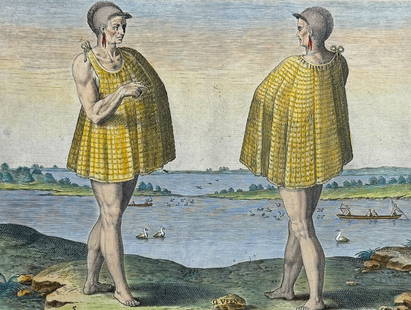 De Bry - Virginia - One of the religious men of Secota: This significant, historic engraving is from Theodor de Bry & Thomas Hariot's Admiranda narratio fida tamen, de commodis et incolarum ritibus Virginiae, ... Anglico scripta sermone a Thoma Hariot or H