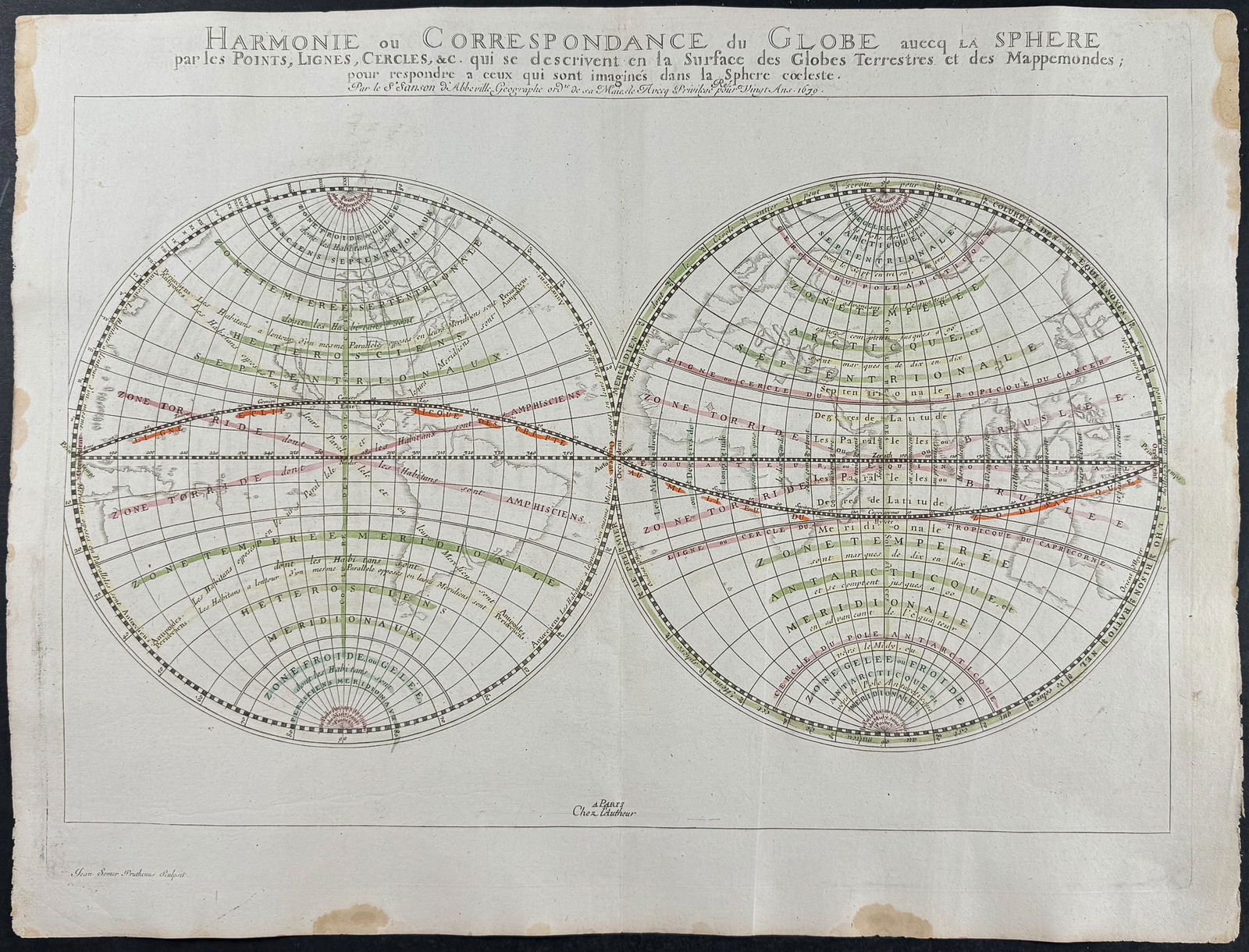Sanson - Outline Map of the World with Zones and Planes (Harmonie ou Correspondance du Globe auccq (1 of 1)