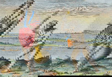 De Bry - Virginia - A chief lady of Pomieooc: This significant, historic engraving is from Theodor de Bry & Thomas Hariot's Admiranda narratio fida tamen, de commodis et incolarum ritibus Virginiae, ... Anglico scripta sermone a Thoma Hariot or H