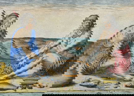 De Bry - Virginia - Their manner of sitting to dine (Fish, Corn): This significant, historic engraving is from Theodor de Bry & Thomas Hariot's Admiranda narratio fida tamen, de commodis et incolarum ritibus Virginiae, ... Anglico scripta sermone a Thoma Hariot or H