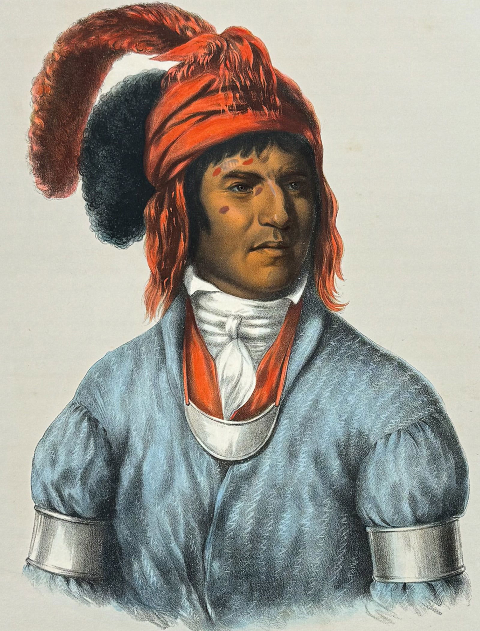 McKenney & Hall, Folio - Ledagie, A Creek Chief: This historic folio, Native American lithograph is from Thomas L. McKenney & James Hall?s History of the Indian Tribes of North America. The work was published in Philadelphia by Frederick W. Greenoug