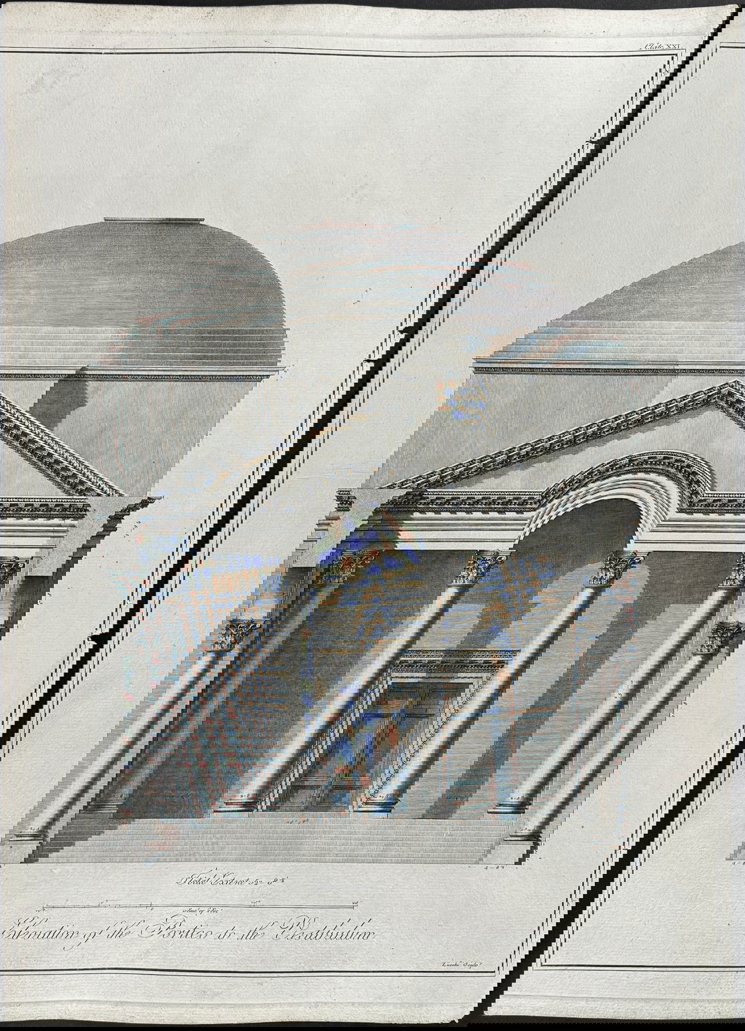 Adam - Elevation of the Portico to the Vestibulum. 21: This folio architectural engraving is from Robert Adam's Ruins of the Palace of the Emperor Diocletian at Spalatro in Dalmatia. The work was published in London for the author in 1764. Adam's work was