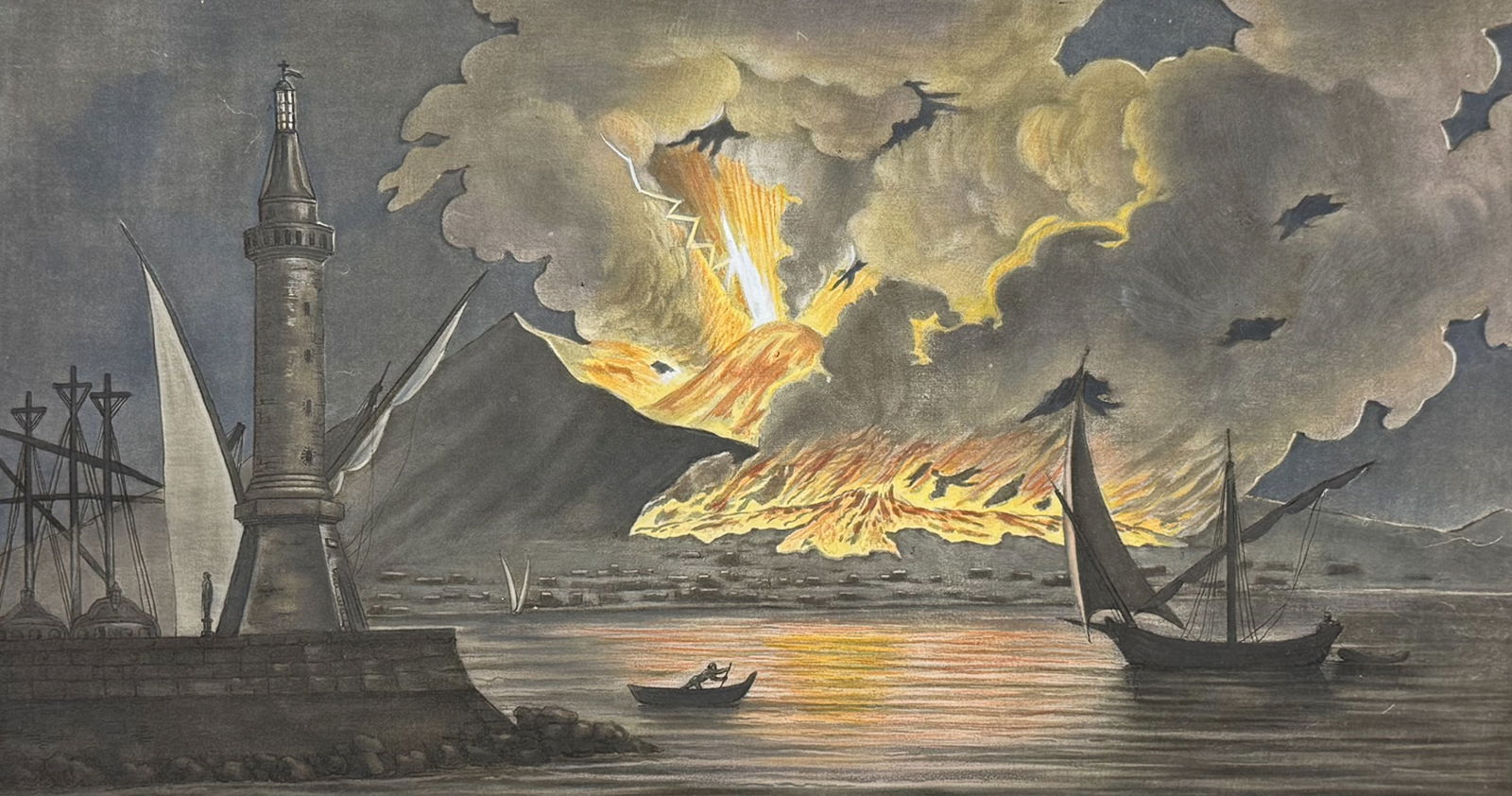 Hamilton & Fabris - View of the great eruption of Vesuvius from the mole of Naples in the night of (1 of 2)