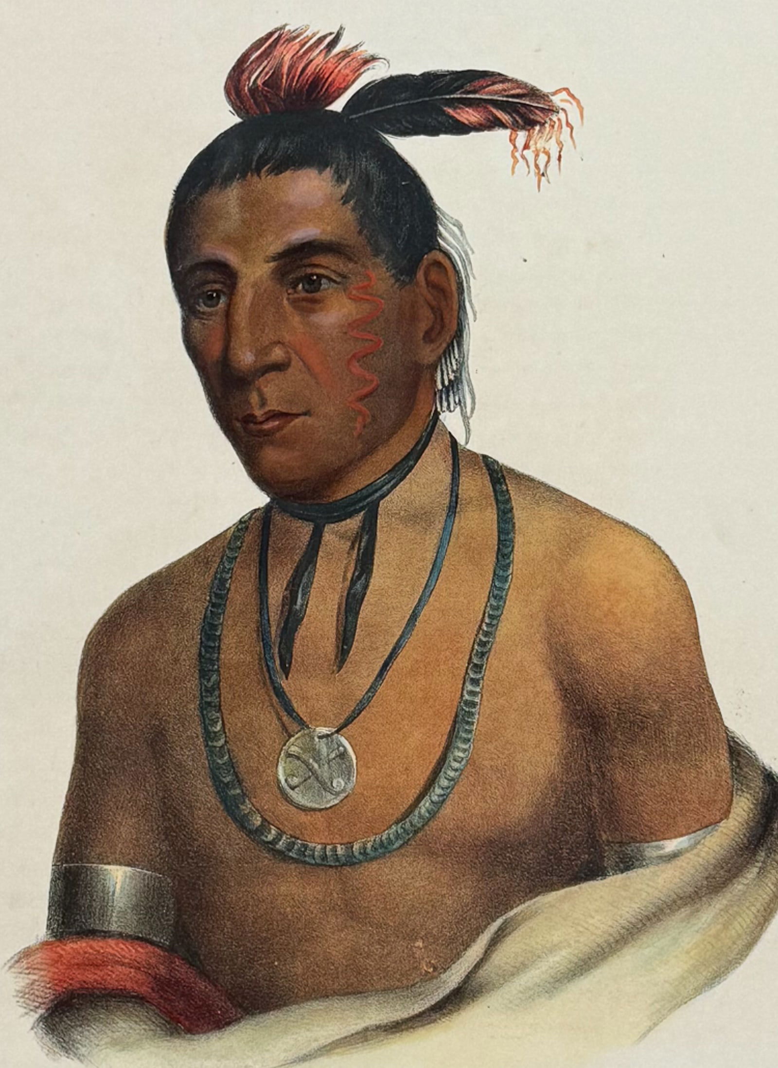 McKenney & Hall, Folio - Wa-Kawn, A Winnebago Chief: This historic folio, Native American lithograph is from Thomas L. McKenney & James Hall?s History of the Indian Tribes of North America. The work was published in Philadelphia by Frederick W. Greenoug