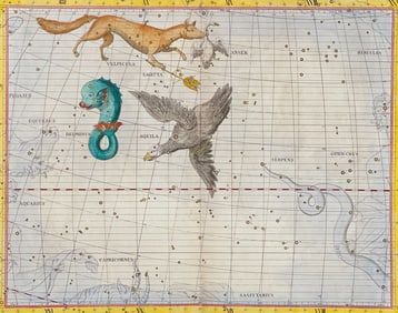 Flamsteed, Folio - Aquila (Eagle), Sagitta (Arrow), Vulpecula (Wolf), & Anser Delphinus (Dolphiin or