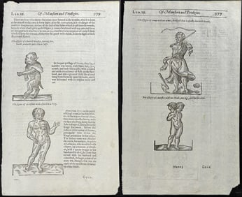 Pare, pub. 1664 - 4 Pages of Engravings of Human and Animal Deformities or Monstrosities