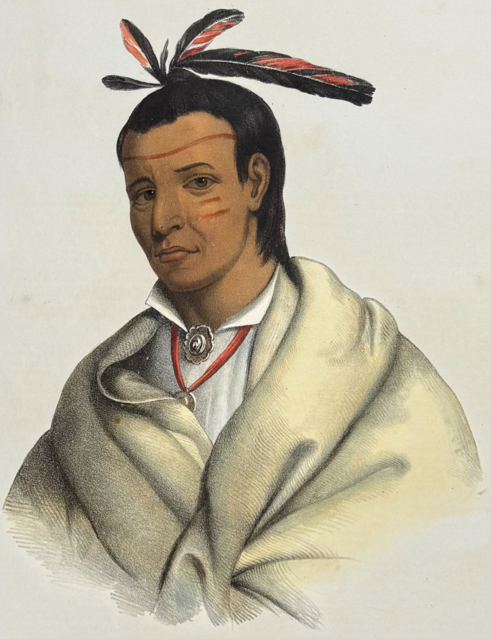 McKenney & Hall, Folio - A-Mis-Quam, A Winnebago Brave: This historic folio, Native American lithograph is from Thomas L. McKenney & James Hall?s History of the Indian Tribes of North America. The work was published in Philadelphia by Frederick W. Greenoug