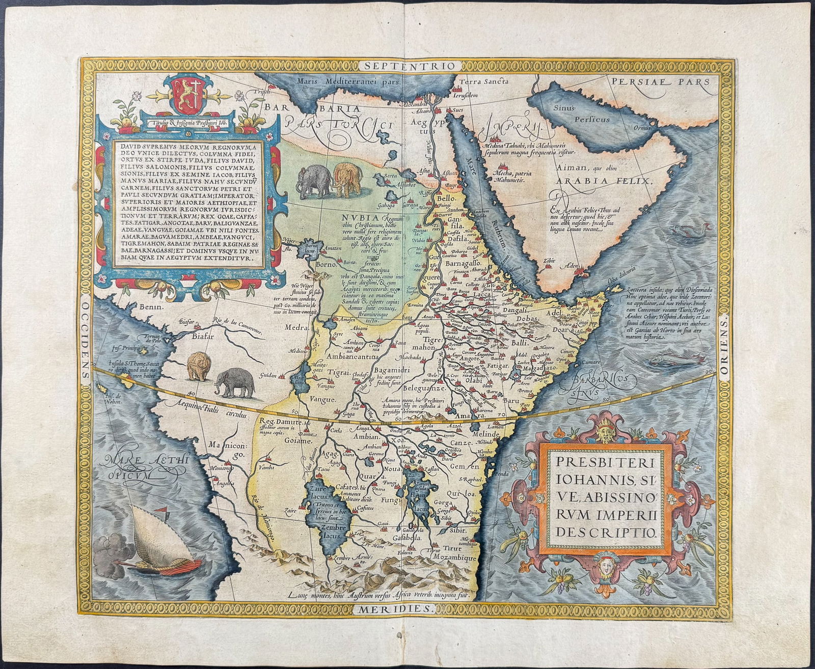 Orteius - Map of Northeast Africa (including Abyssinia and illustrations of Elephants and the Nile) (1 of 2)