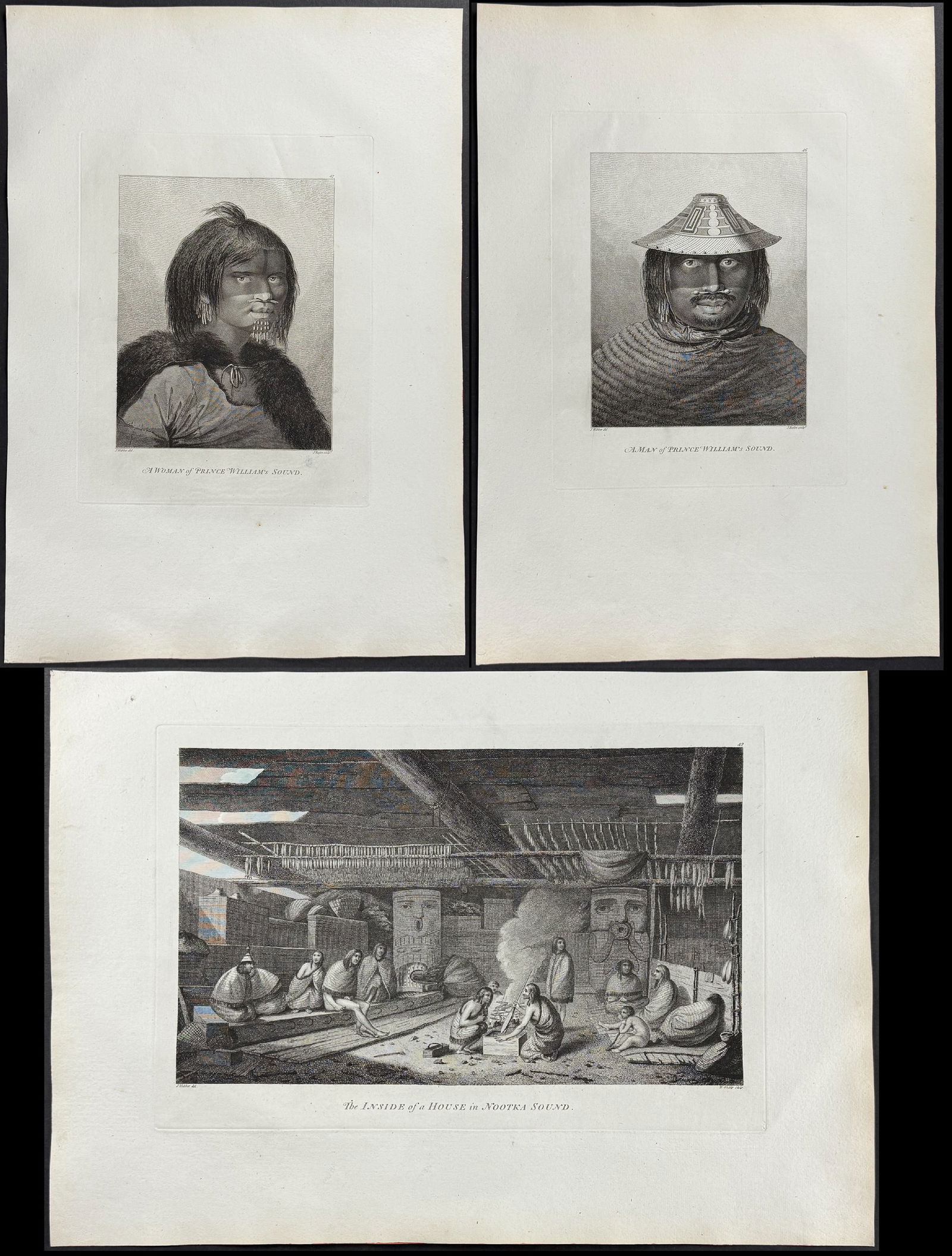 Captain Cook - 4 Folio Engravngs of Scenes in Nootka & Prince Williams's Sound