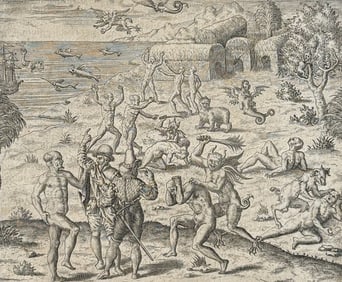 De Bry - Brazil: How they deal with Aygnan, the Devil (Demons and Sea Monsters)