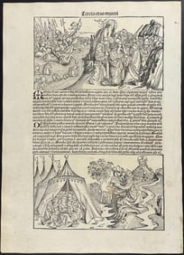Schedel, pub. 1493 - Moses Parts the Red Sea & Receives the Ten Commandments / Verso: Angel and Man