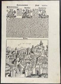 Schedel, pub. 1493 - View of Fabled City of Troy (now Turkey)