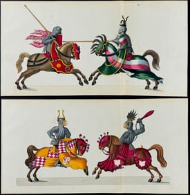 Reibisch - 4 Lithographs of Dueling Knights on Horses